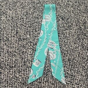 Tiffany and Co Silk Chain-Print Twilly Scarf in Turquoise